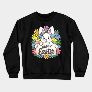 Happy Easter Bunny And Cat And Dog Mom Dad Boys Girls kids Crewneck Sweatshirt